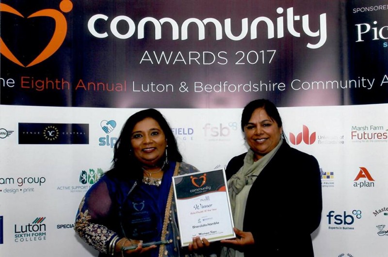 Conferred with “Role Model of The Year community award 2017, by the Luton and Bedfordshire community ( Third largest town of UK and one of the most diverse town).